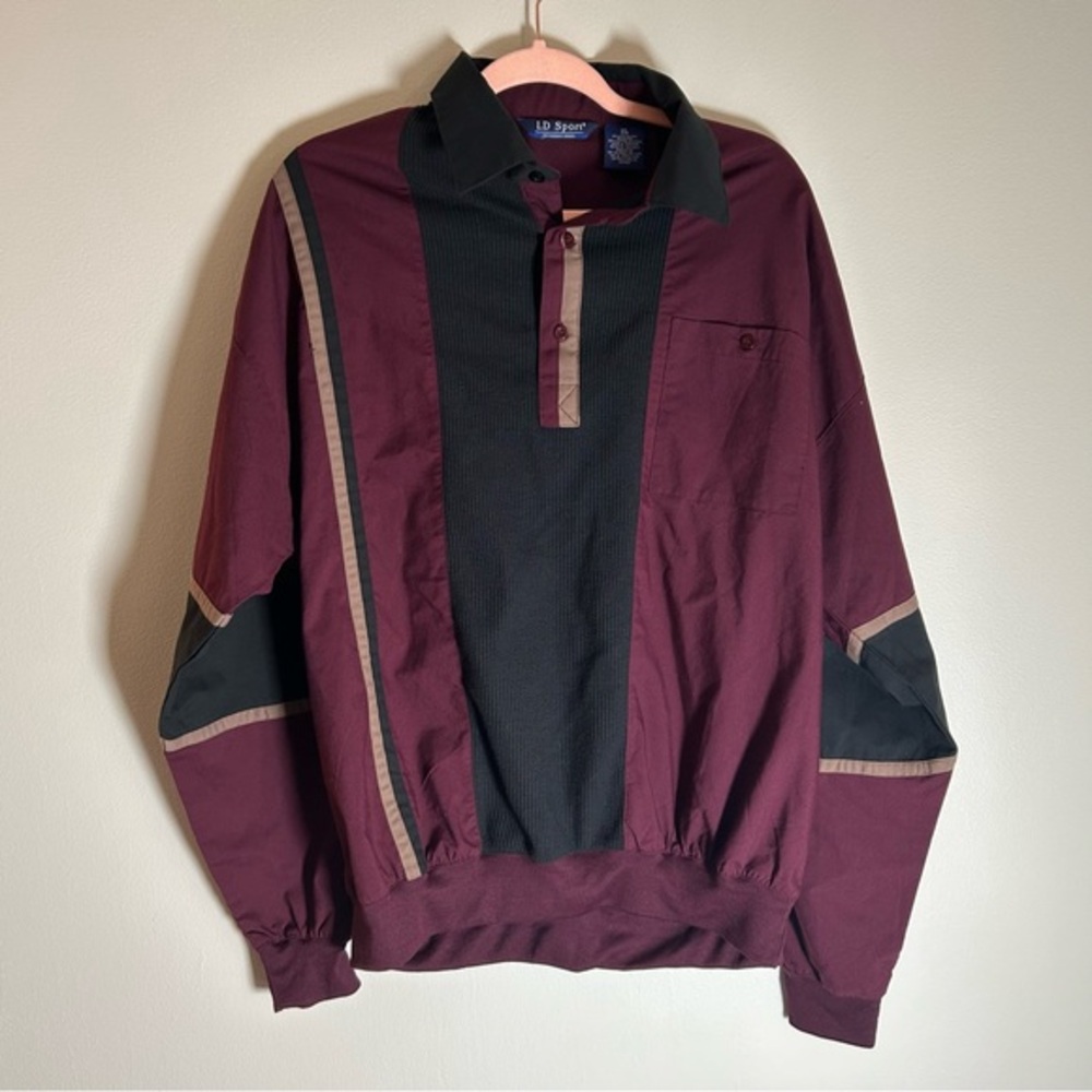 Vintage LD Sport International long-sleeve polo shirt,XL burgundy, 1990s